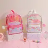 Transparent Backpack Adjustable Shoulder Strap Large Capacity Waterproof Heart Pattern Girls Teenage School Book Bag Stationery 3