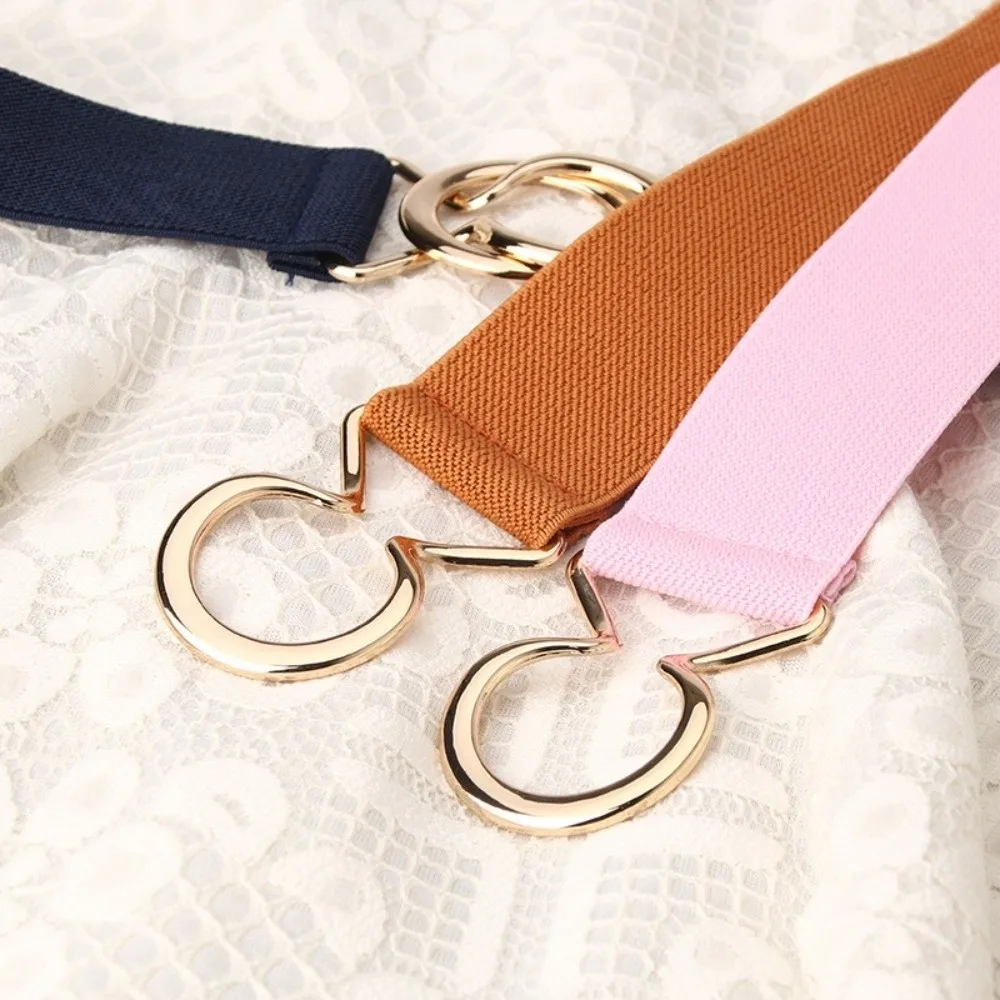Dünner, vielseitiger elastischer Gürtel, 3,8 cm breit, runde Ringschnalle, Metallschnallengürtel, verstellbarer Stretchgürtel für Damen – Detail 19