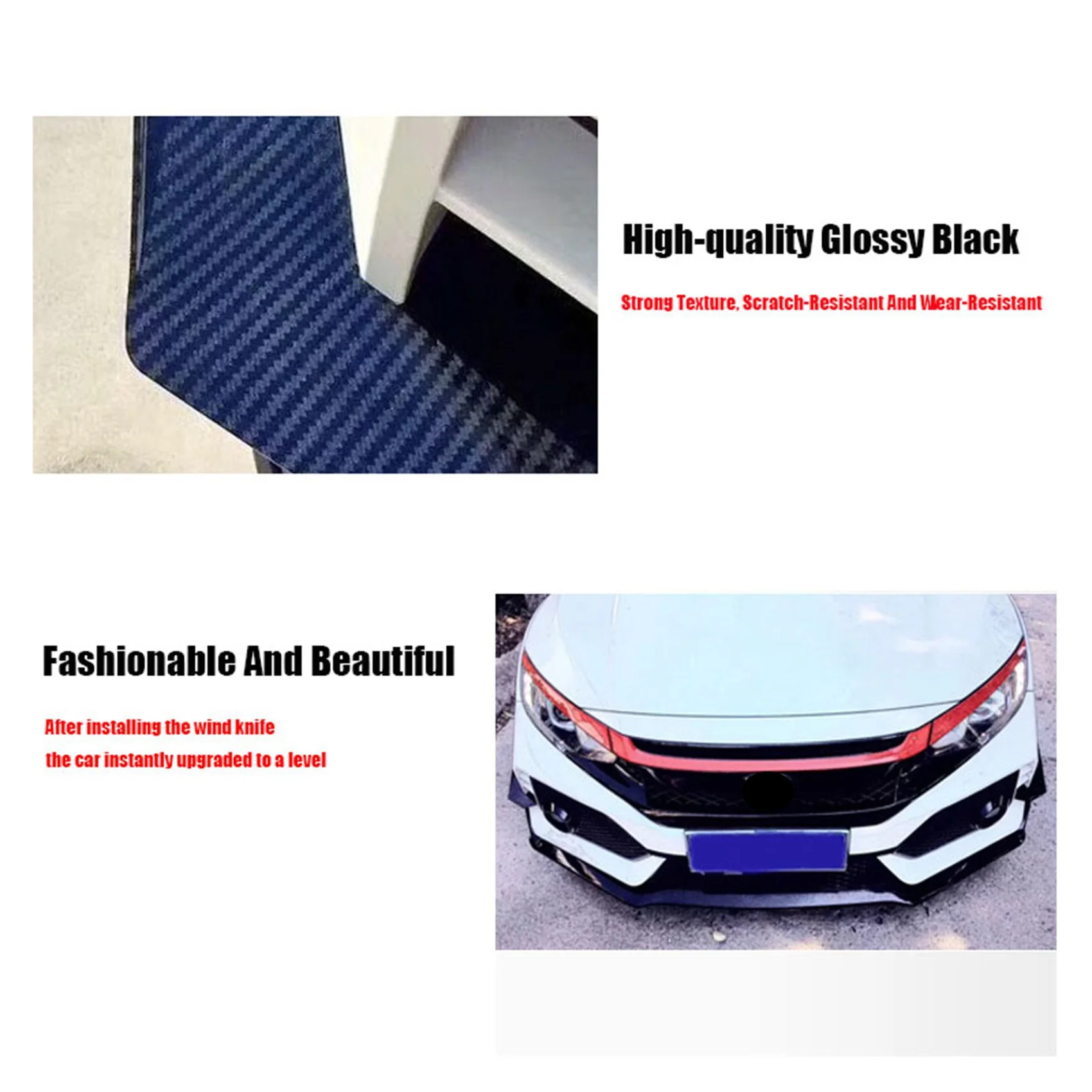 NEW-4Pcs 자동차 앞 범퍼 립 스플리터 핀 롱 에어 나이프 자동차 바디 키트 자동차 스포일러 (혼다 시빅 10세대 타입-R 2019-2021 용)