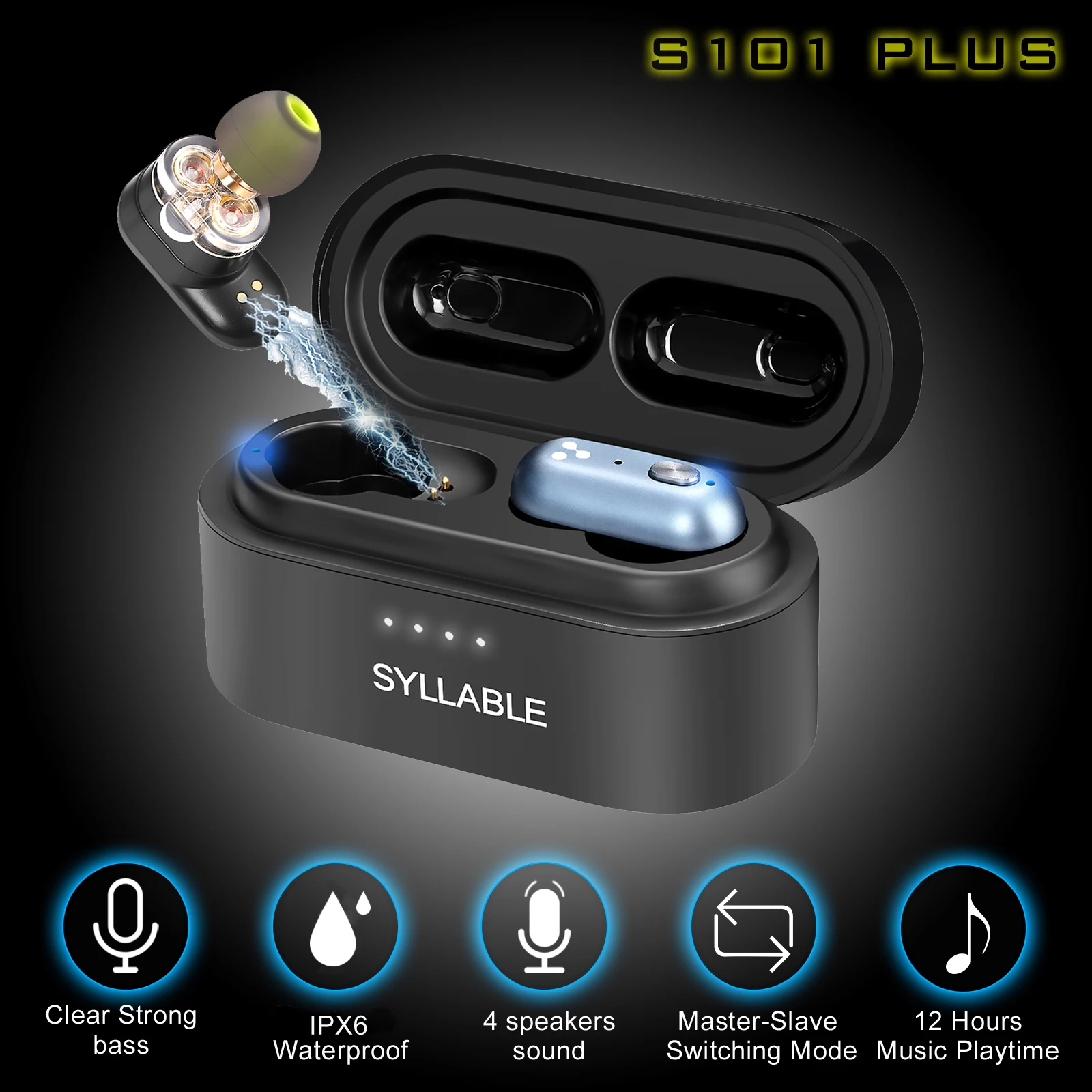 

SYLLABLE S101 Plus Sports bass earphones wireless headset of QCC3040 Chip S101 Plus Master-Slave Switching Mode earbuds