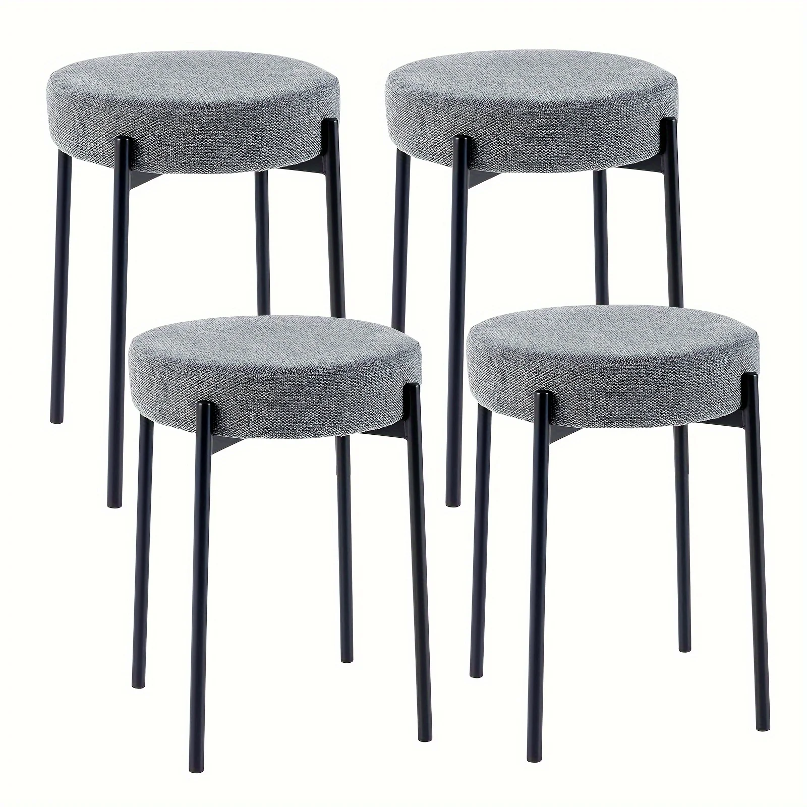 

4pcs Set, Modern Bar Stools, Light Grey Upholstered Seat, Metal Legs With Anti-slip Foot Pads, Durable Home & Kitchen Furniture,