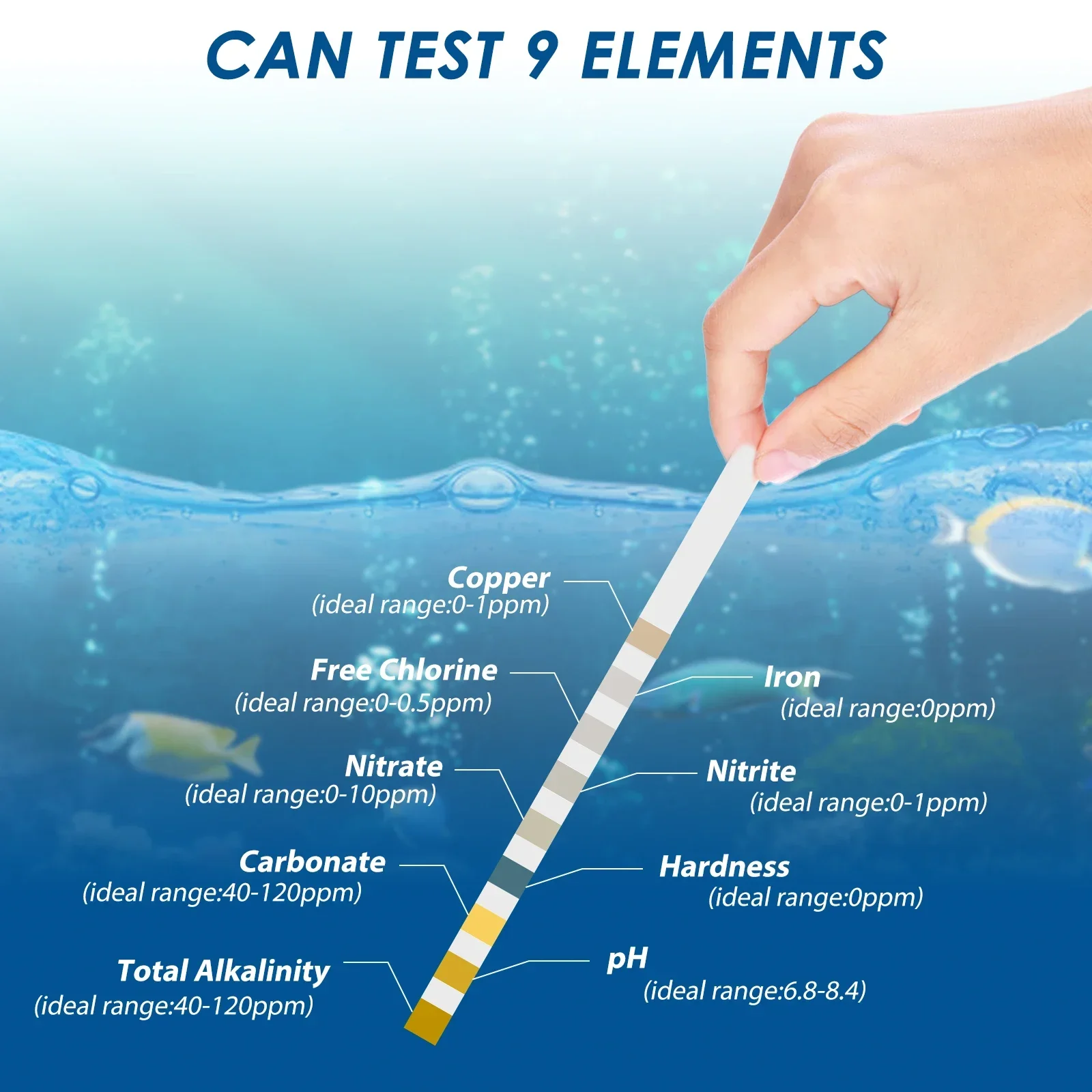 Aquarium Test Kit 100 Pcs 9-IN-1 With Tube Water Quality Monitor pH Strips Easy Fast Accurate aquarium test strips,aquarium water quality testing agent