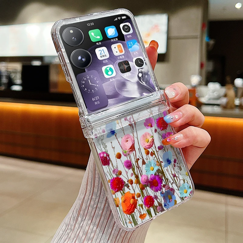 Romantic Flowers Print Shockproof Folding Clear Phone Case