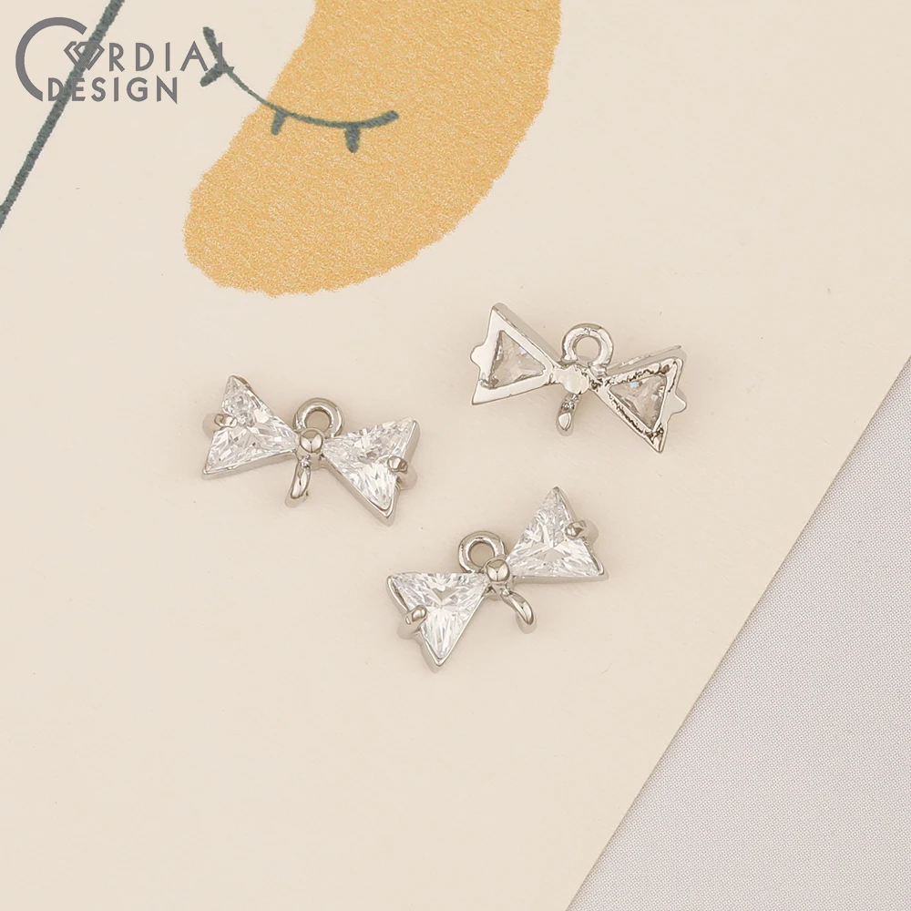 Cordial Design 100Pcs 7*12MM Jewelry Accessories/Hand Made/Connectors/CZ Charms/Bowknot Shape/DIY Making/Earring Findings - cordial