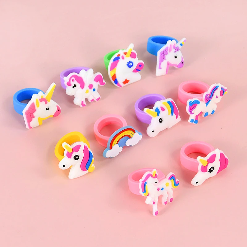 

10pcs Mix Rainbow Unicorn Silicone Ring Girls Unicorn Theme Birthday Party Kids Favors Gift Baby Shower Decoration Supplies