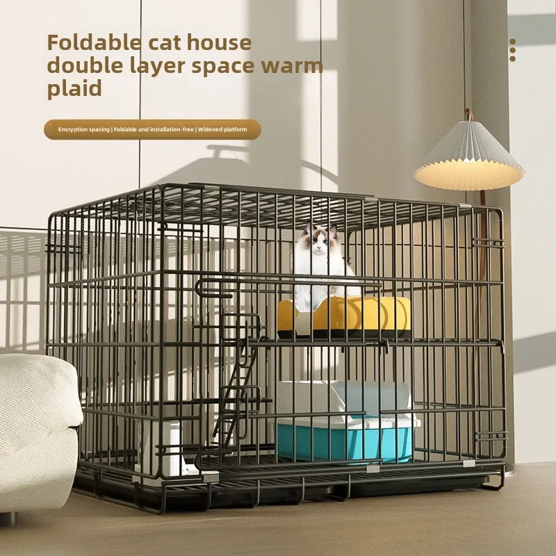 Cat Cage, Household, Double Layered, Three Story Cat Villa, Large Space, Nest with Toilet, Foldable Pet Cage