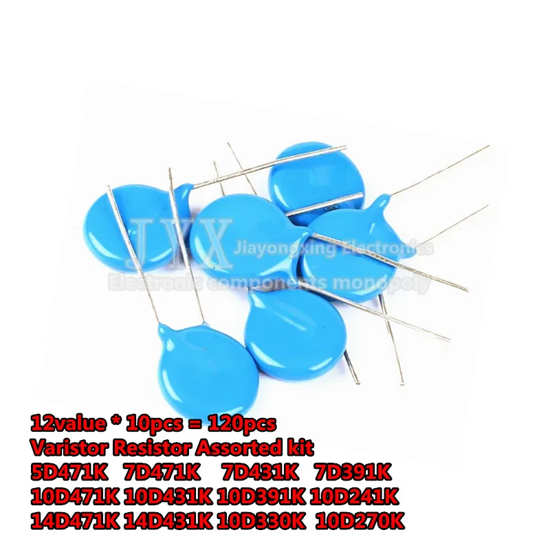 

120pcs=12value*10pcs Varistor Resistor Assorted kit 5D471K 7D471K 7D431K 7D391K 10D471K 10D431K 10D391K 14D471K 14D431K 10D241K