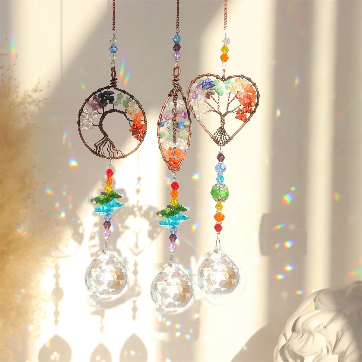Crystal Tree Prisms Glass Pendant Wind Chimes Rainbow Maker Sun Catcher Indoor Window Car Hanging Garden Decor 1PC