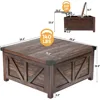 Farmhouse Lift Top Coffee Table with Storage,Wood Square Center Table with Charging Station&USB Ports, Living Room Central Table 2