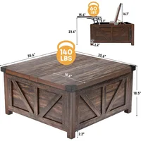 Farmhouse Lift Top Coffee Table with Storage,Wood Square Center Table with Charging Station&USB Ports, Living Room Central Table 2