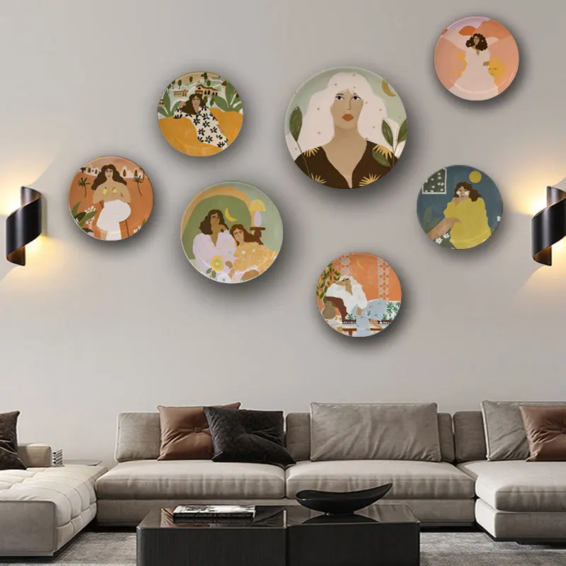 

Nordic Forest Girl Ceramic Plate Jungle Leopard Home Decorative Tray Ornaments Living Room Wall Literary Round Plate Hanging