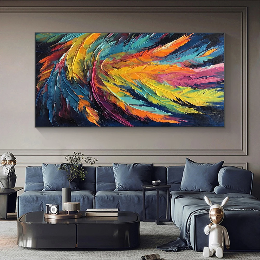 

Hand Painted Oil Painting Original Feather Oil Painting on Canvas Abstract Colorful Pictures Hallway Bedroom Decorative Painting
