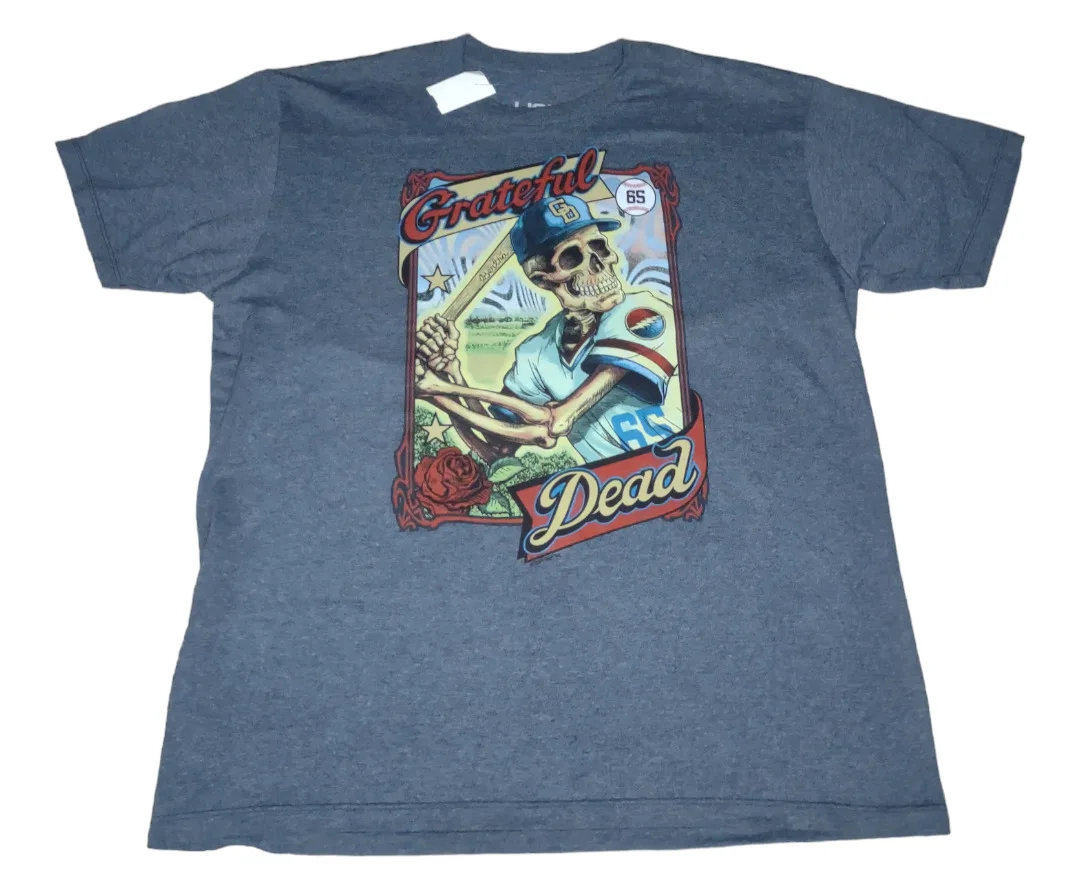 Grateful Dead Liquid Blue Bertha Baseball 65 Skull Print T Shirt Uomo Large Maniche Lunghe O Corte