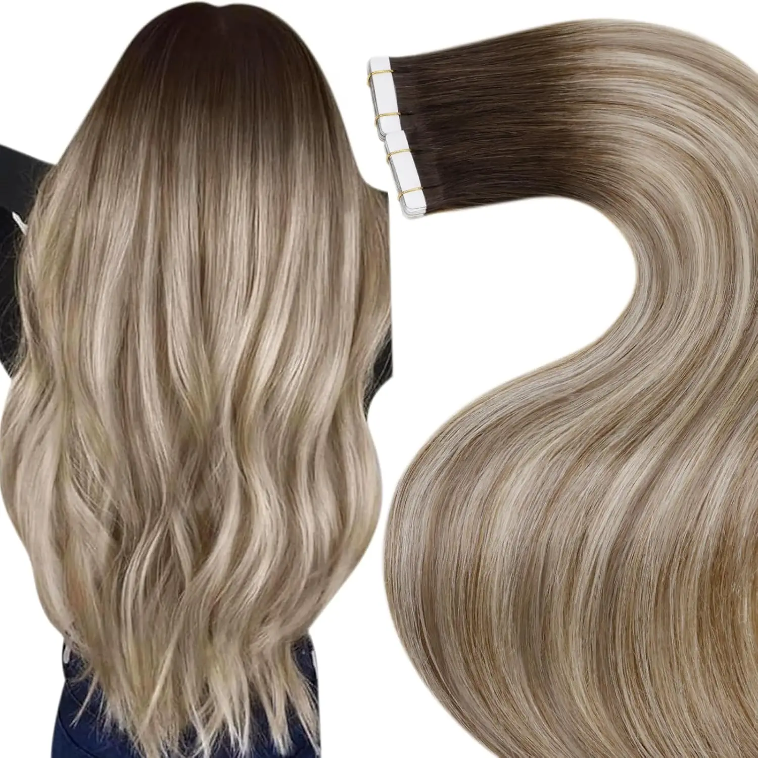 Laavoo Tape in Extensions Remy Human Hair 20P&40P Natural Straight Hair Double Sided Adhesive Tape in Human Hair Skin Weft Hair