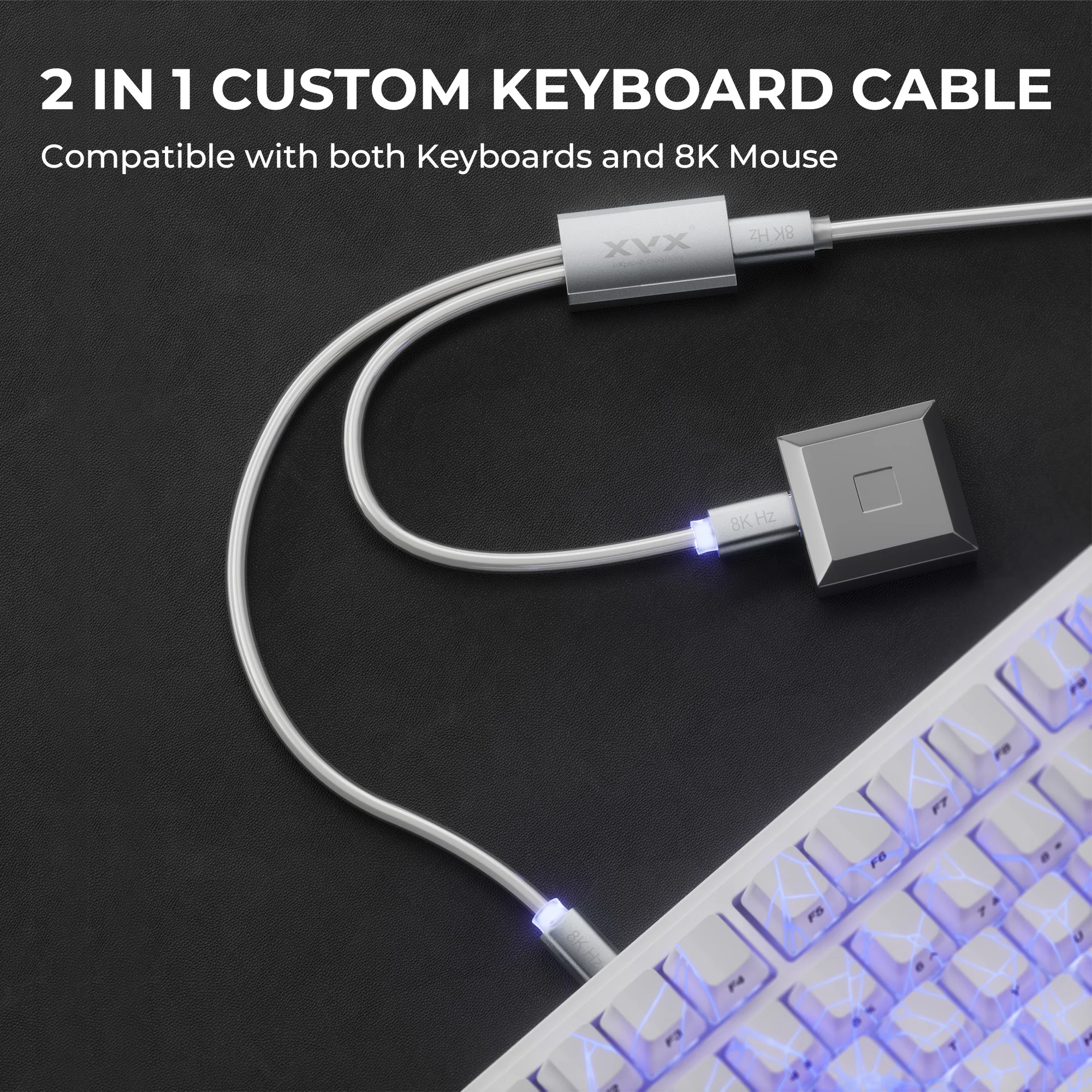 XVX 키보드 케이블 2-in-1 USB C-USB A 케이블(기계식 게임용 키보드용) LED 에비에이터 케이블 1.8M CNC 금속 커넥터