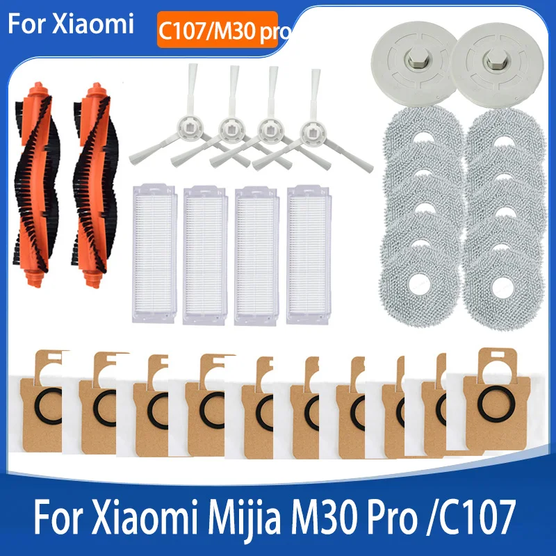 Accessories For Xiaomi Mijia M30 Pro C107 Replacement Roller  Side Brush Hepa Filter Mop Cloth Dust Bag mop holder Spare Parts