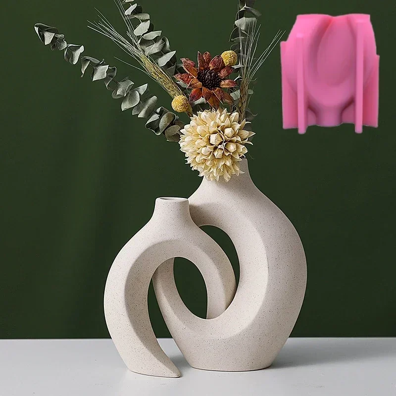 Large Hollow Heart Vase Resin Silicone Mold Nordic Geometry Vase Concrete Cement Mold Gypsum Valentine's Day Gift flower silicone mould silicone mold