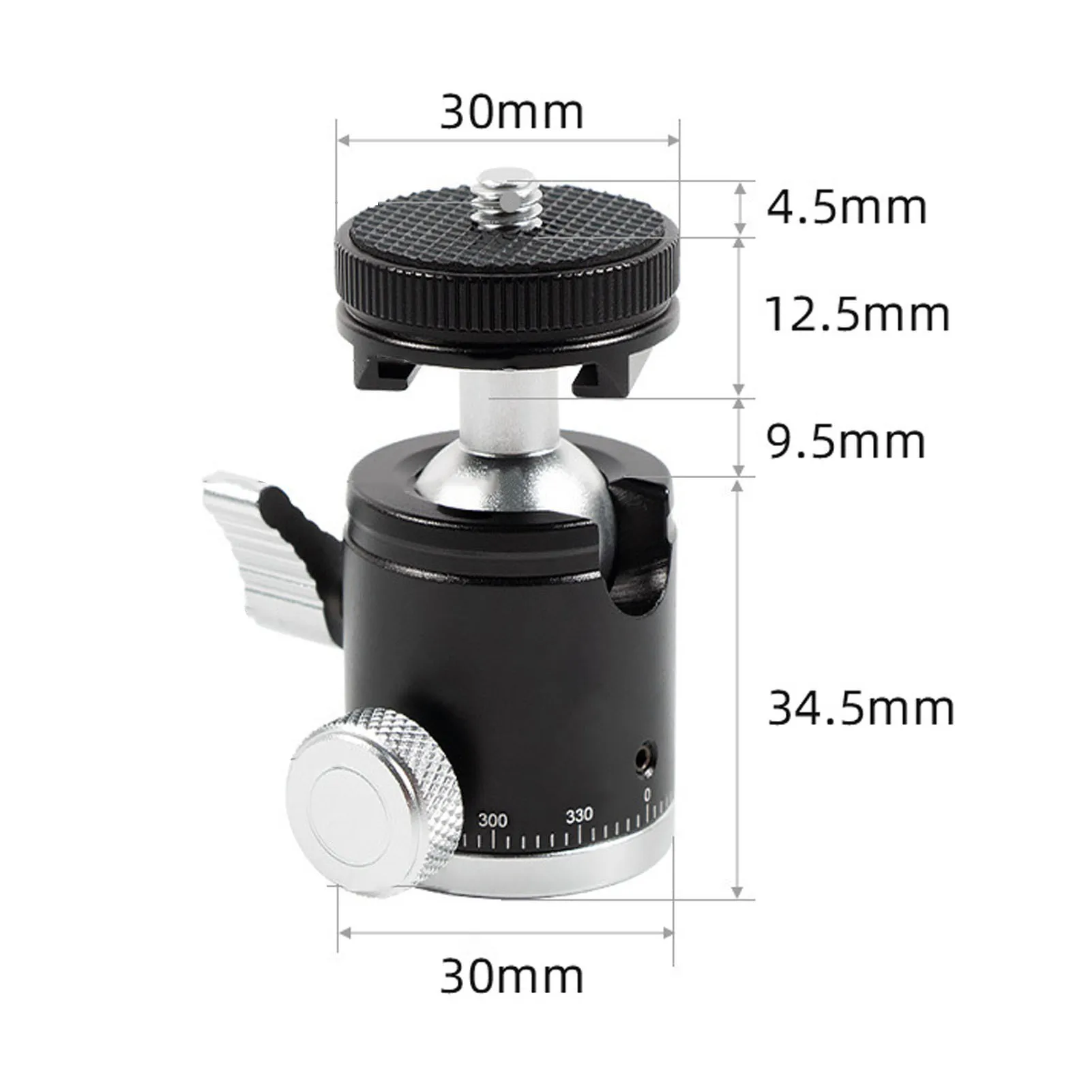 Camera Tripod Head Aluminum Alloy 360 Degree Rotatable Mini Ball Head with 1/4 Inch Screw Cold Shoe Mount for SLR Cameras