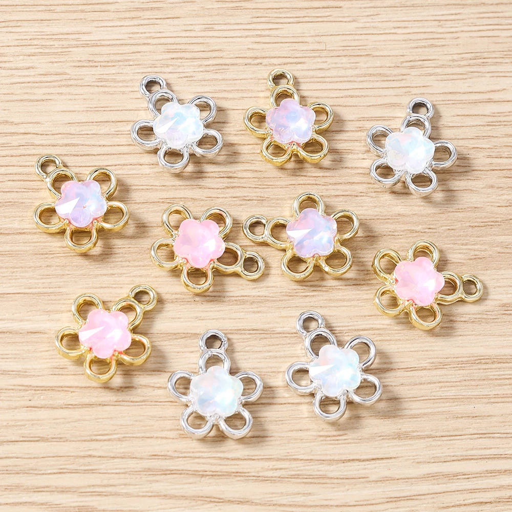 Tusember 10 Stück 14*18mm Niedliche Exquisite Kristallblumen-Anhänger für Schmuckherstellung DIY Tropfenohrringe Halskette Basteln