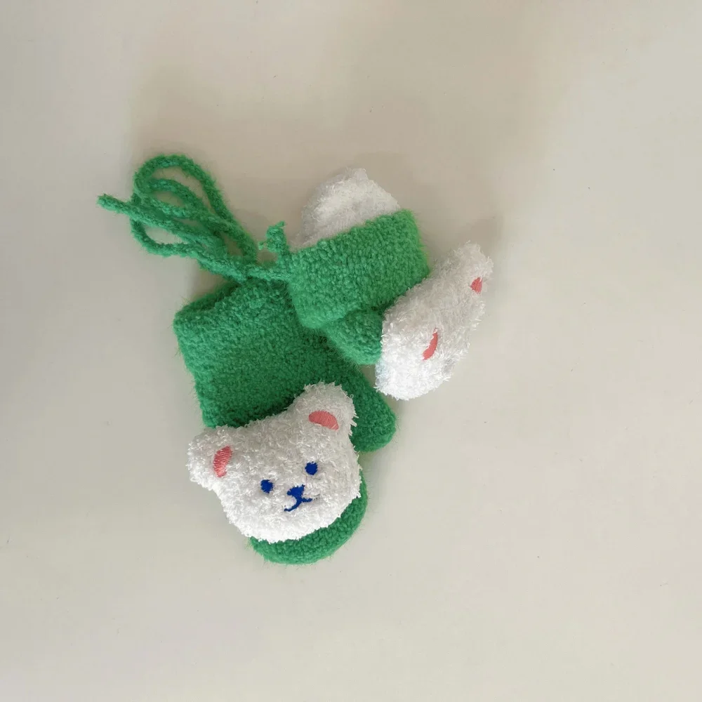 Cartoon Bear Baby Mittens Autumn Winter Warm Kids Baby Girl Gloves Knitted Children Toddler Thick Teething Mitten Handschoen
