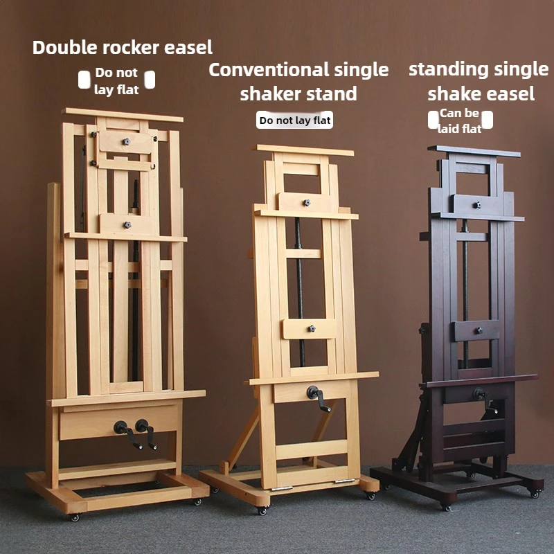 Beechwood Single/Dual-rocker Flat Stand Dual-purpose Easel Solid Wood Floor-standing Adjustable Professional Exhibition Stand