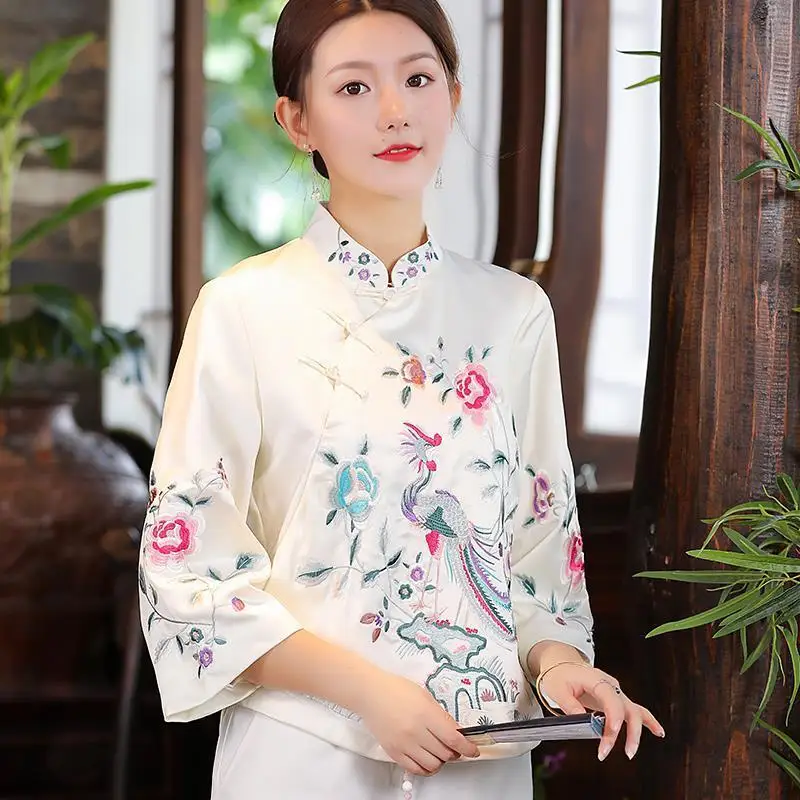 Chinese Dress Tang Suit Cheongsams Vintage Ethnic Traditional Female Embroidery Top