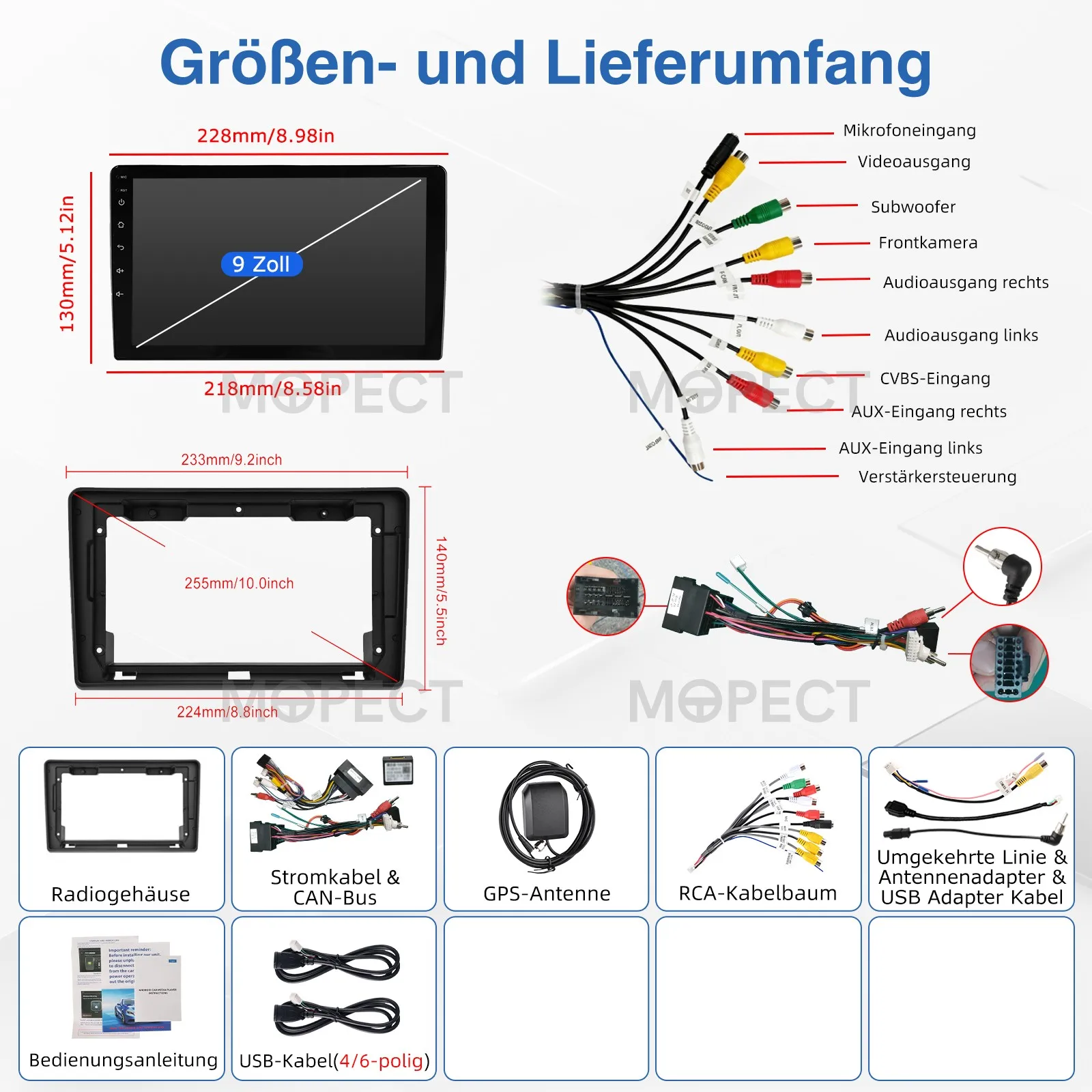 MOPECT 9-Zoll Android 15 Carplay Autoradio AM mit GPS Bluetooth für Fiat Ducato 2006–2022/ Citroën Jumper/ Peugeot Boxer 2011–2015 – Detail 10