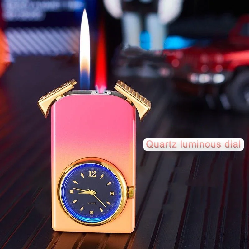 Double Flame Watch Inflatable Lighter Fantasy Three-in-one Dial Personalized Gradient Color Jet Flame Lighter Cool Gift Lady
