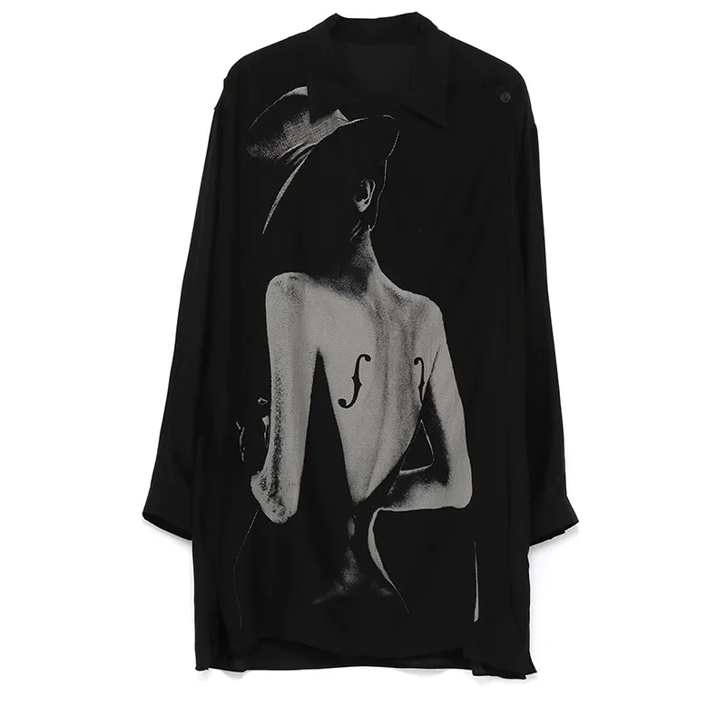 YAMAMOTO-Style High Quality 21Aw Swallow Portrait Full Printed Dark Style Deconstructed Shirt Dark Series Japanese Style Shirt