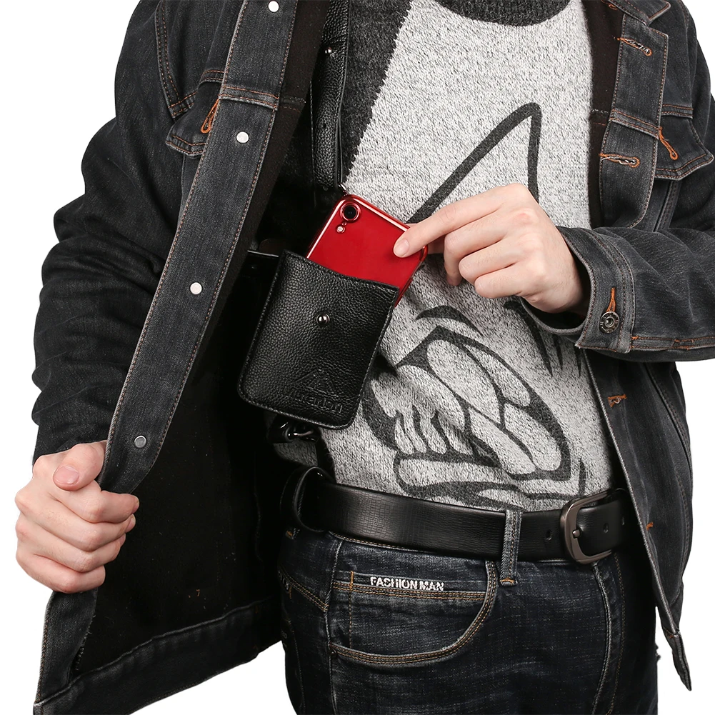 Men leather bag Portable Men Genuin Leather Anti-Theft Hidden Underarm Bag Holster Phone Case Card Wallet Pocket Key Purse Travel Accessories
