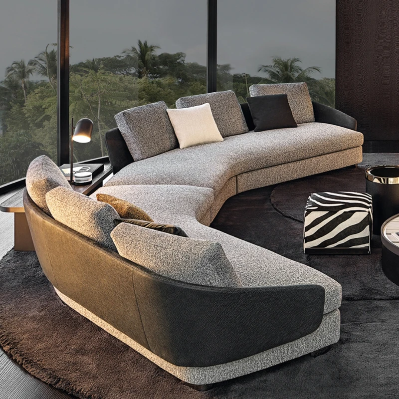 

High-End Villa Arc-Shaped Corner Fabric Sofa Minimalist Italian Light Luxury