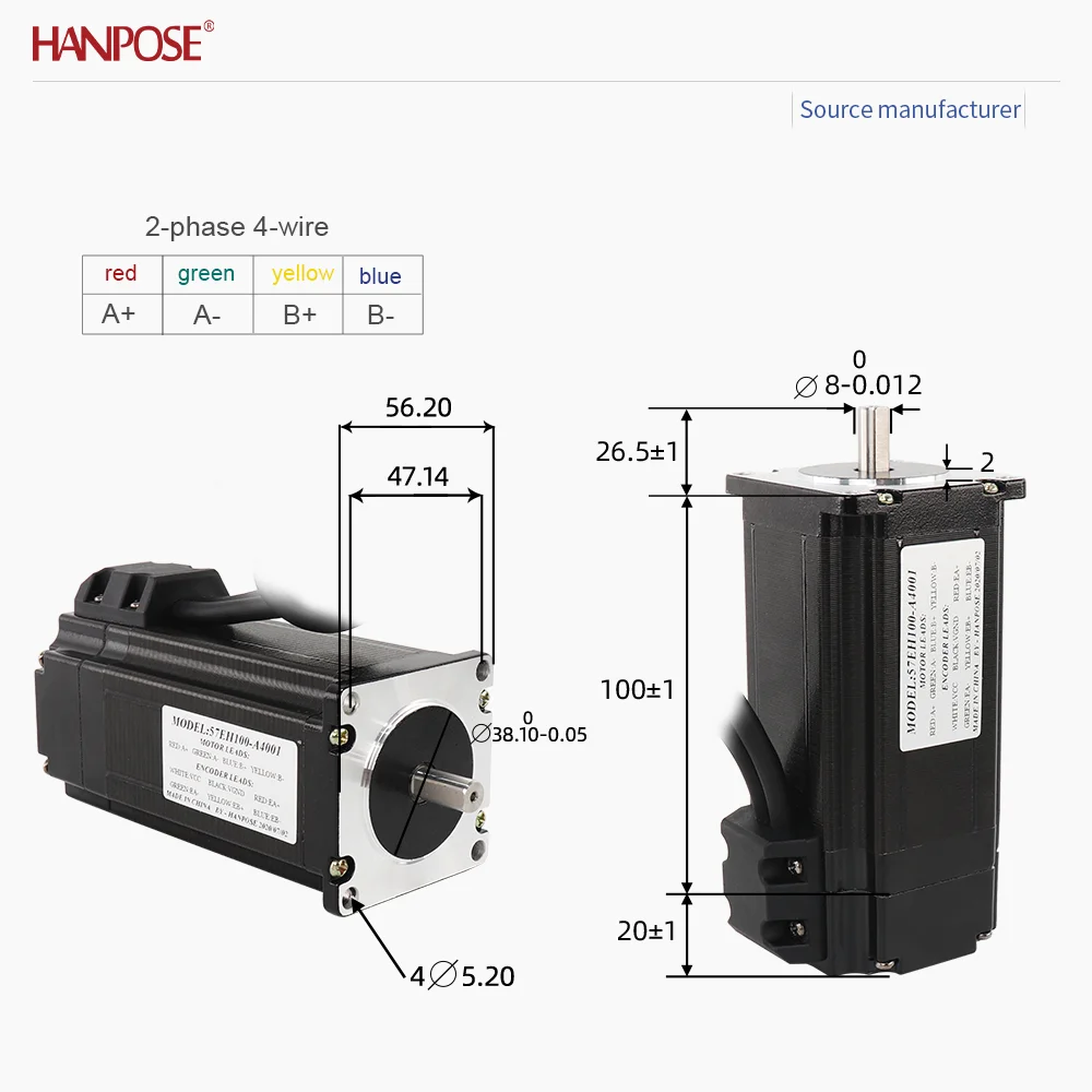 폐쇄 루프 스테퍼 모터 NEMA23 57EH100 4.0A 2.8V 실시간 좌표 판독, 스텝 손실 없음, 안정적인 작동