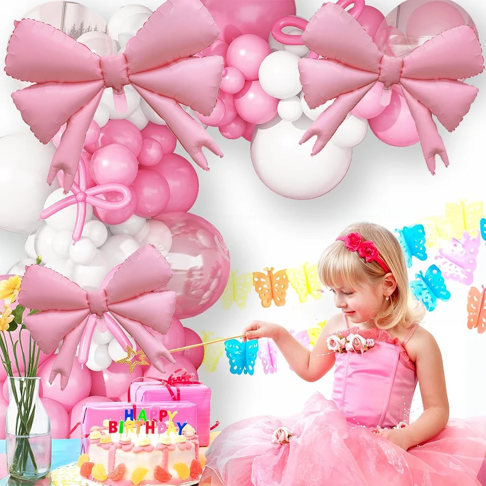 Rosa Schleife Geburtstagsparty-Dekoration, rosa alles Gute zum Geburtstag, Banner zum Aufhängen, Wirbel, Kokette, Party-Dekoration, Mädchen-Babyparty-Zubehör – Detail 13