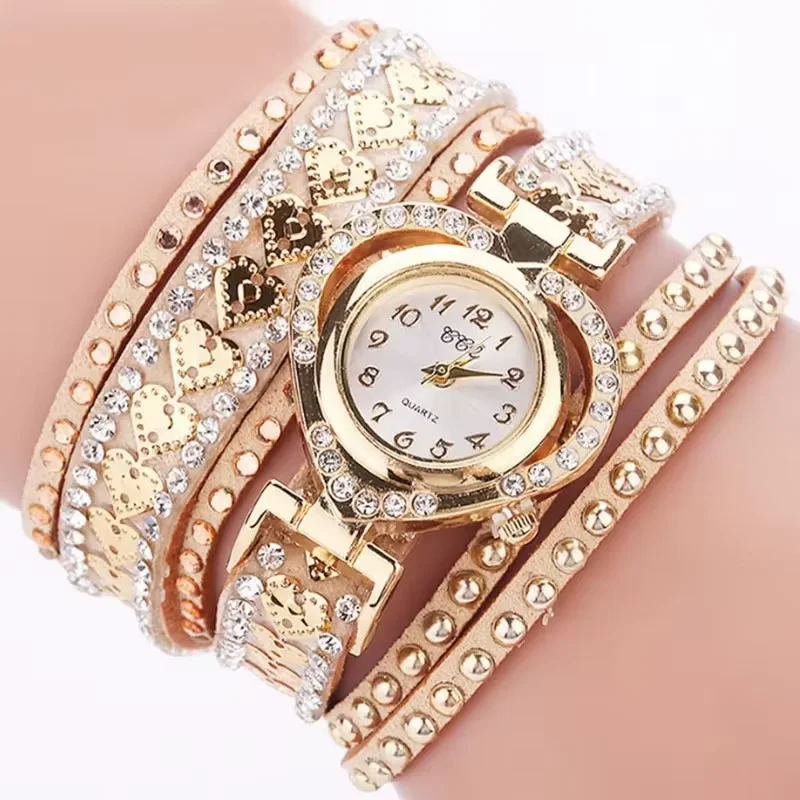 Retro Luxury Popular Diamond Winding Long Strap Peach Heart Bracelet Watch Women women watches