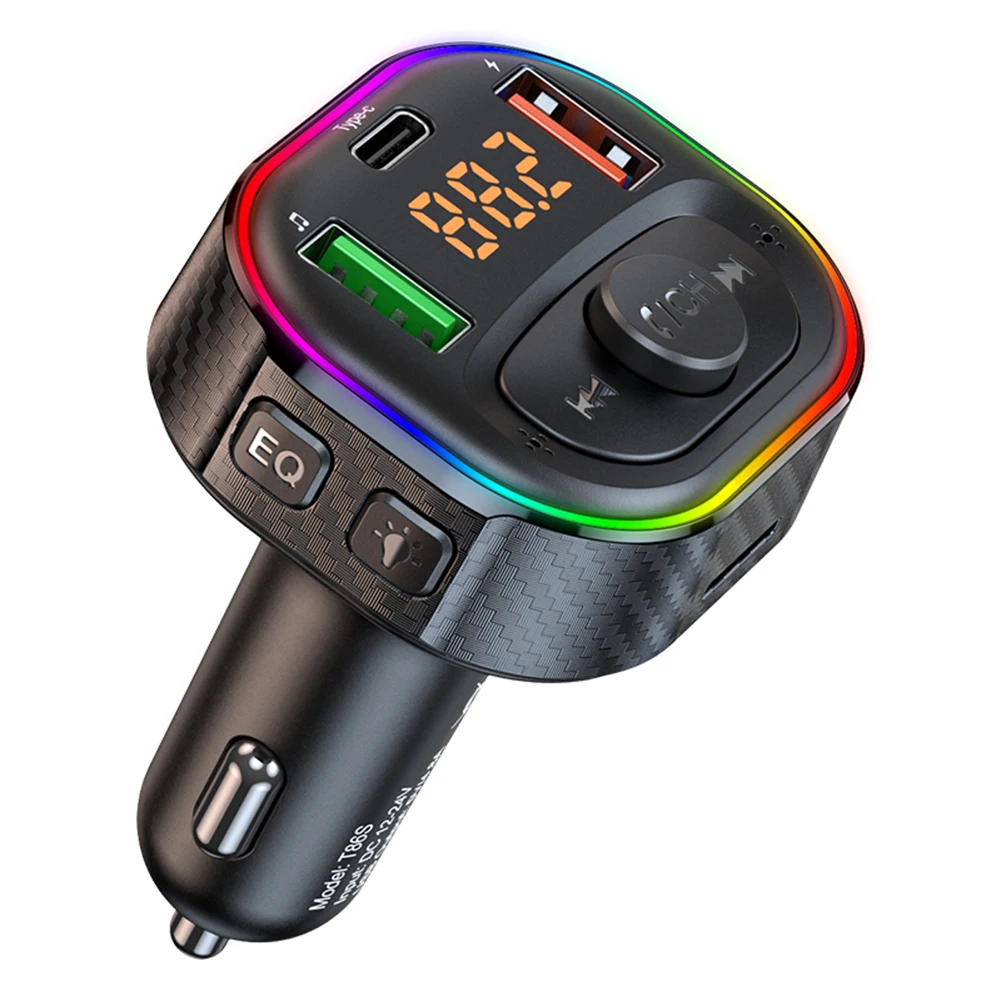 MEROURII Chargeur de Voiture USB Bluetooth 5.0 Émetteur FM Adaptateur de Voiture TF/U Disque Lecteur MP3 Accessoires de Voiture 