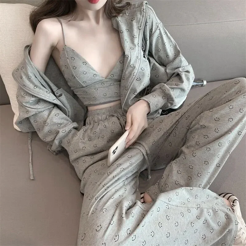 

Y2k Casual Harajuku Suits Women's Fall Three-piece Sets Trend Temperament Western Jacket and Wide-leg Pants Sports Tops Indie