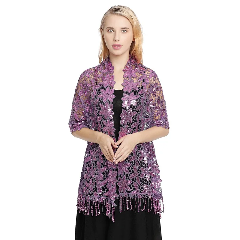 Spring Autumn New Sequin Tassel Shawl Cape European American Dinner Party Cheongsam Shawl High-end Shawl Woman Cloak Purple women dress accessory shawl sequin tassel 1920s deco evening party cape flapper cover up short sleeve blouses