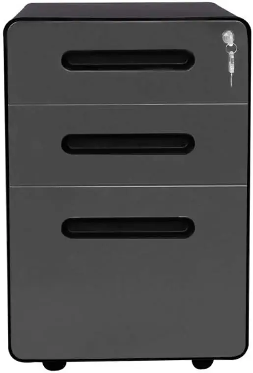 ApexDesk 3-Drawer Vertical Metal Mobile File Cabinet with Locking Keys - Charcoal Panel/Black Body realspace® 18 d vertical 2 drawer mobile file cabinet pearl white