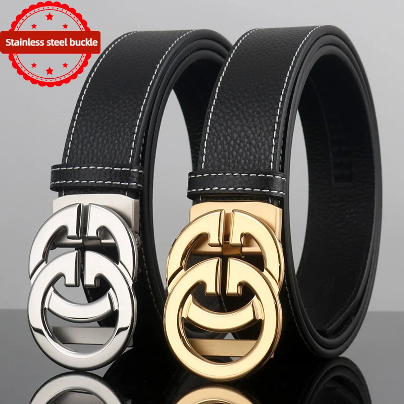 Genuine leather belts for men and women, luxurious men's belts, high-quality genuine luxury belts, metal buckle automatic belts