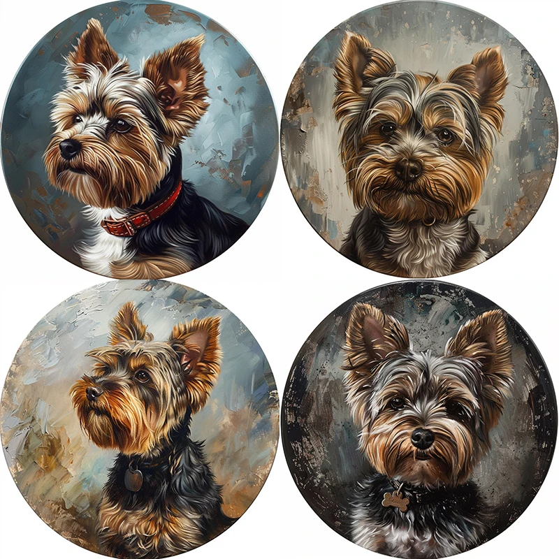Yorkshire Terrier Pet Ornaments-Customizable Circular Aluminum Decorative Paintings for Cats & Dogs-Ultra High Definition