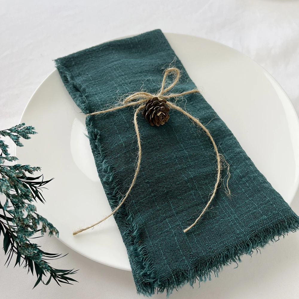 100pcs Wholesale 32x32cm Sage Green Gauze Cotton Napkin Reusable Wedding Party Christmas Table Decor Retro Burrs Cloth Napkins 3