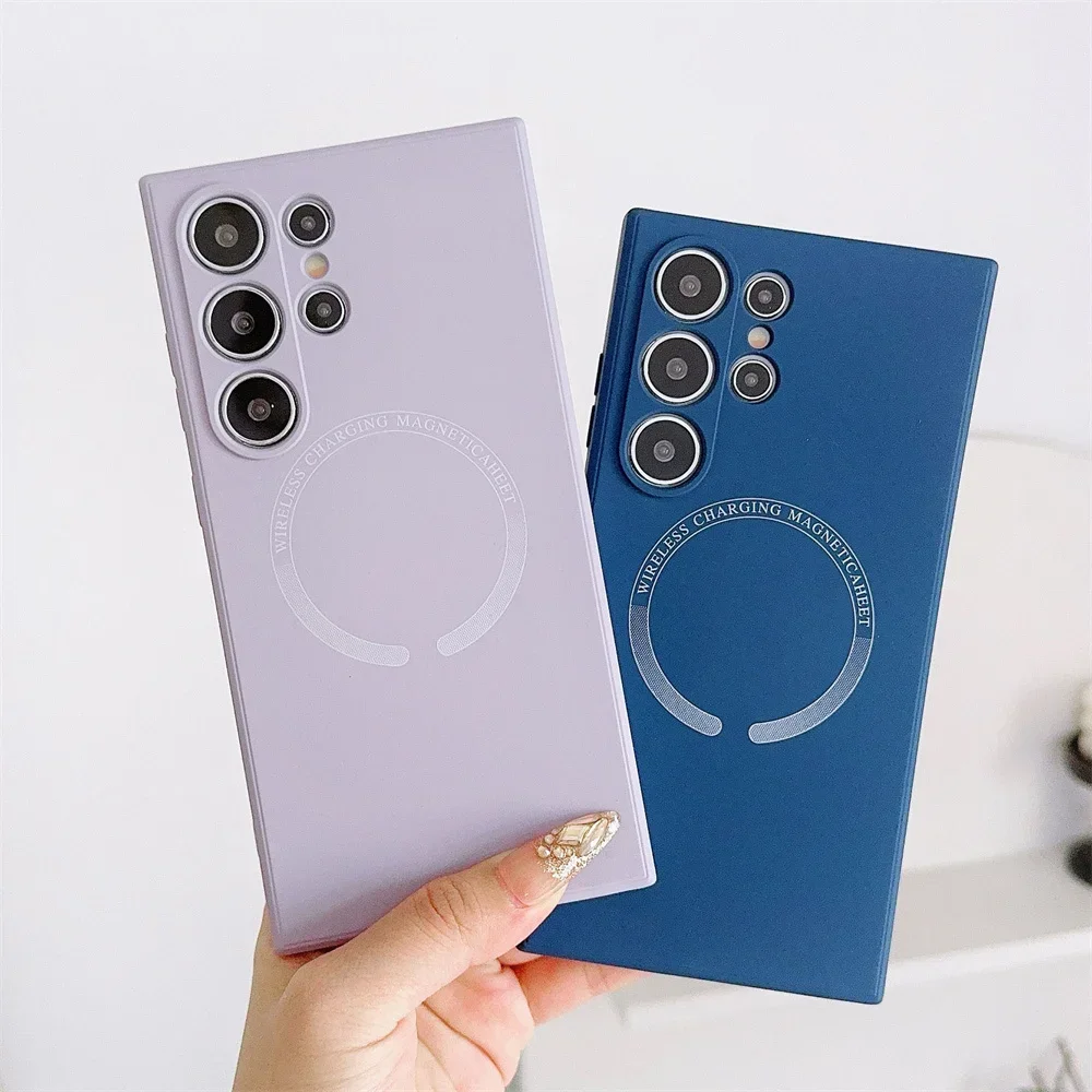 

Liquid Silicone Case for Samsung S24 S23 FE S22 S21 Ultra Plus Phone For Magsafe Magnetic Wireless Charge Protective Cover