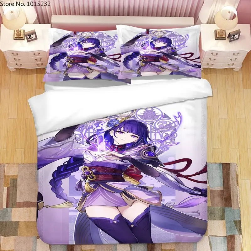 

Genshin Impact Raiden Shogun 3D Printed Bedding Set Duvet Covers Pillowcases Comforter Bedding Set Bedclothes Bed Linen