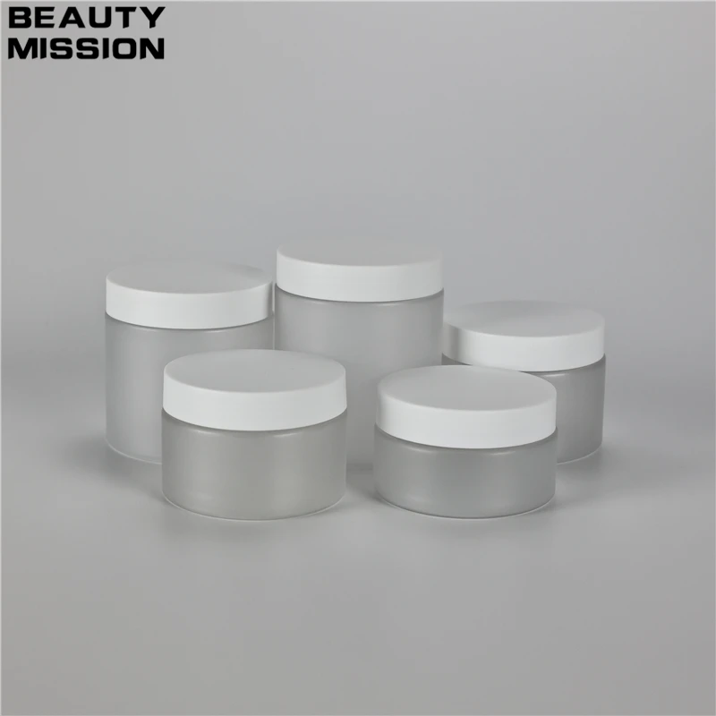 반투명 플라스틱 항아리, 100g-250g x 20 개, 반투명 흰색 나사 뚜껑 포함, 화장품 스킨 케어 용기, 냄비