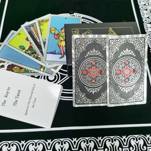 Set Tarot Cards Gift Box Luxury Gold Foil Tarot Card Hot Stamping PVC Waterproof Wear-resistant Board Game Solitaire Divination Six star Silver