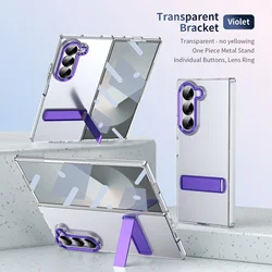 Premium Transparent Shockproof Phone Case with Metal Holder & HD Clarity for Galaxy Z Fold4 (Violet)