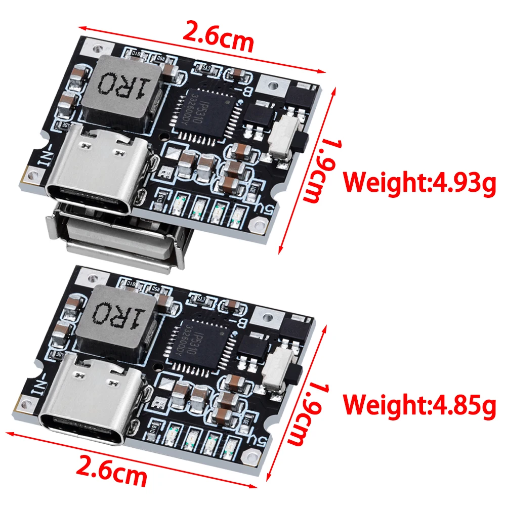 10pcs Type-C USB 5V 2A Boost Converter Step-Up Power Module Lithium Battery  Charging Protection Board LED Display USB Charger