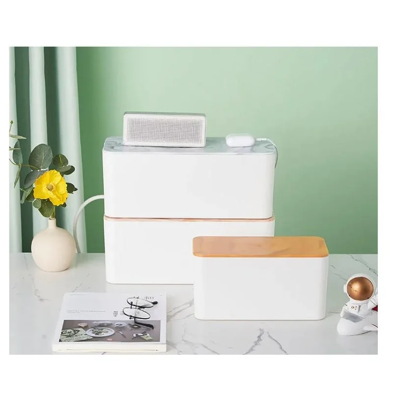 Cable Storage Box Power Strip Case Wooden Line Wire Management