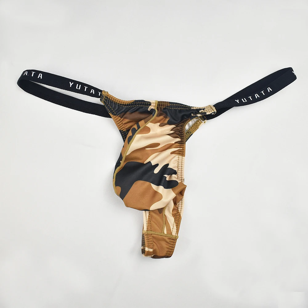 Men Sexy T-back Thongs Camouflage G-strings Male Bulge Pouch Printed Underwear Man Soft Underpants Low Rise Bikini Briefs Panty