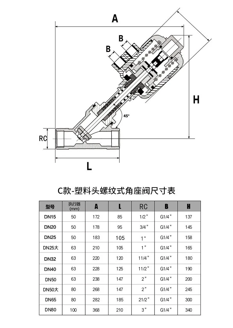 bspt fêmea em forma de de válvula de assento com ângulo de acionamento pneumático de aço inoxidável gás óleo água